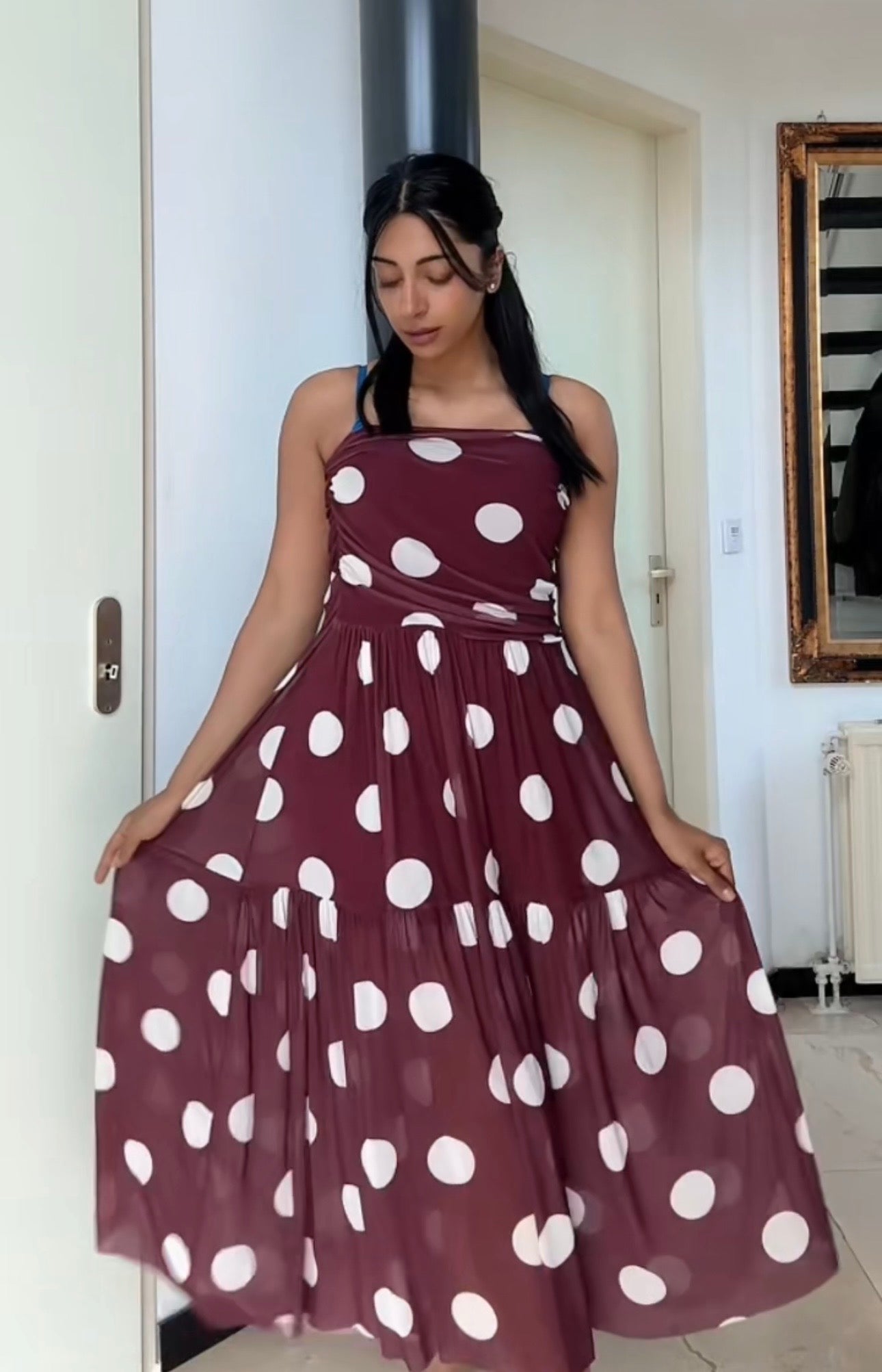 Strapless dots stippels burgundy met wit jurk - onefit
