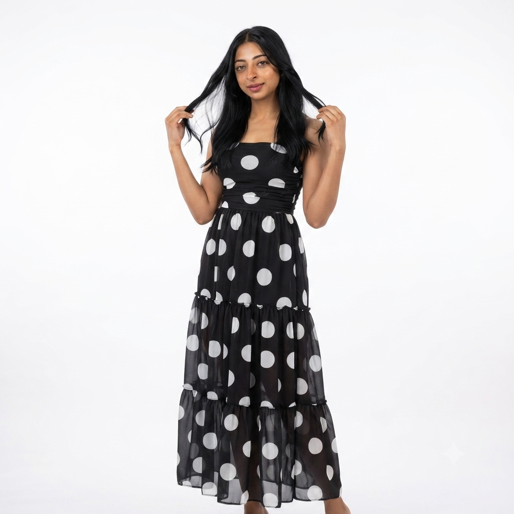 Strapless dots stippels zwart met wit jurk - onefit limited collection