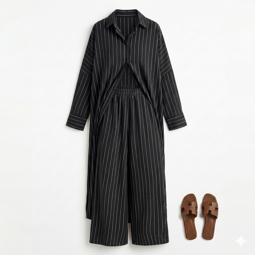 Modest blouse with pants - black