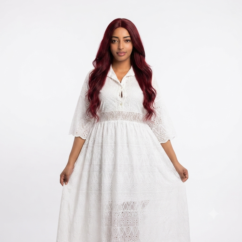 Blouse midi jurk van katoen - wit