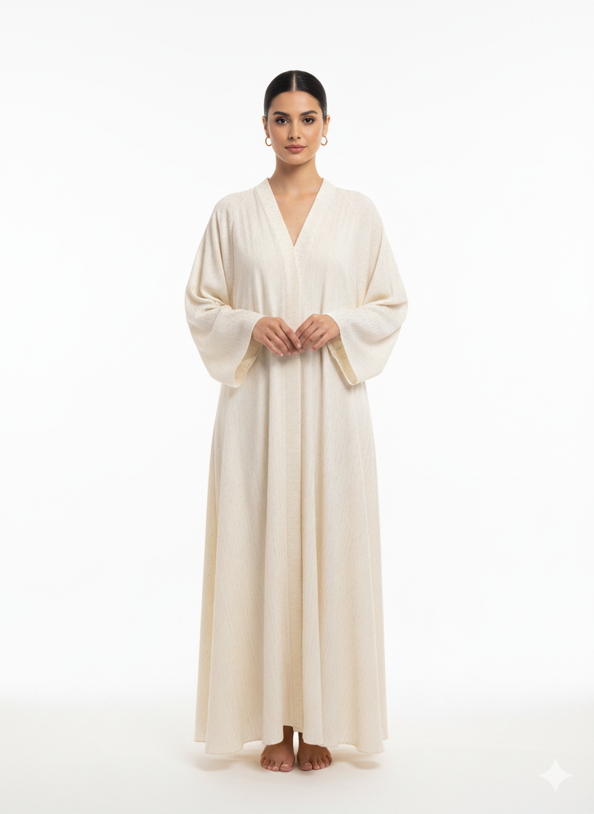 Creme abaya met zilveren steentjes - dubai cl101