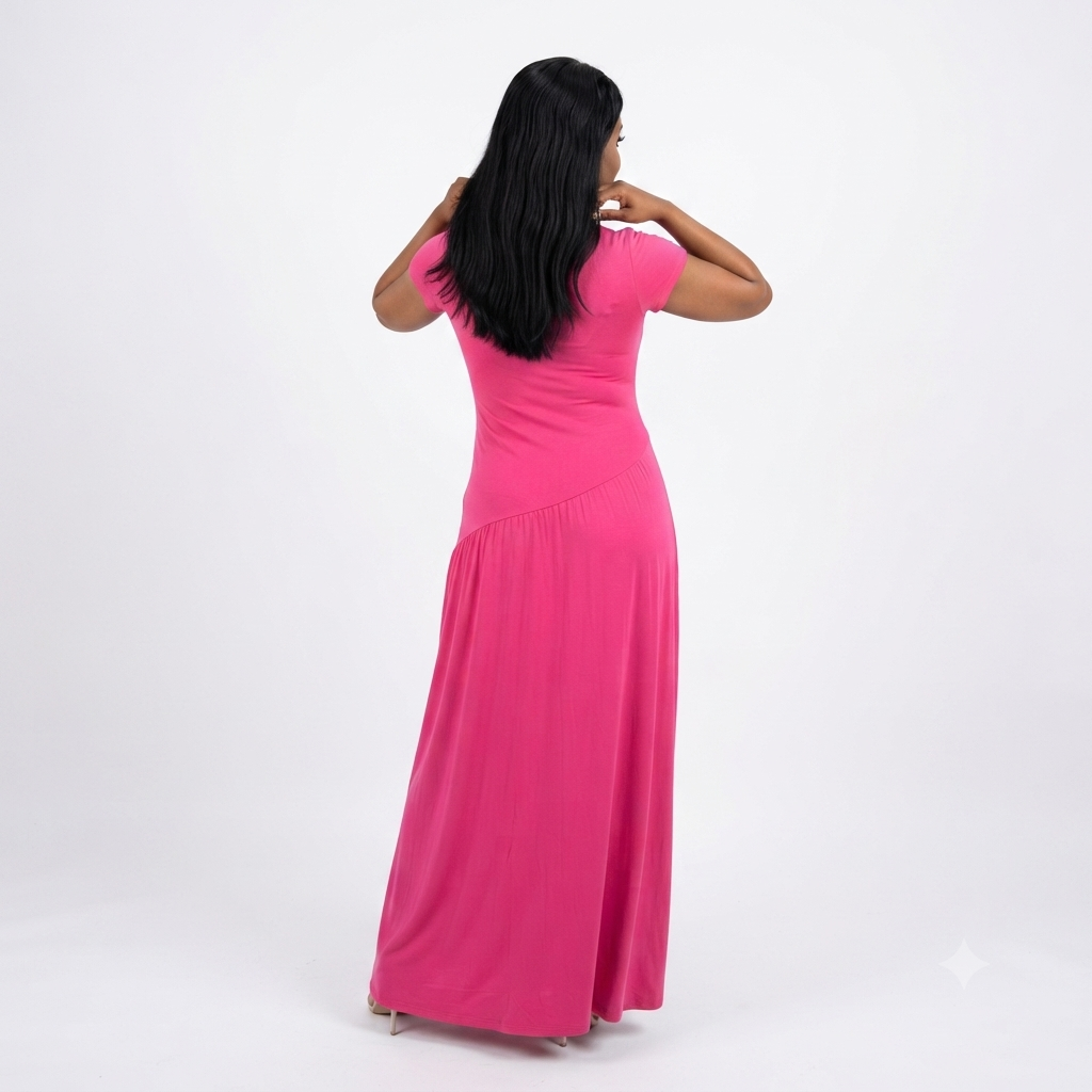 Viscose maxi jurk korte mouwen - barbie roze