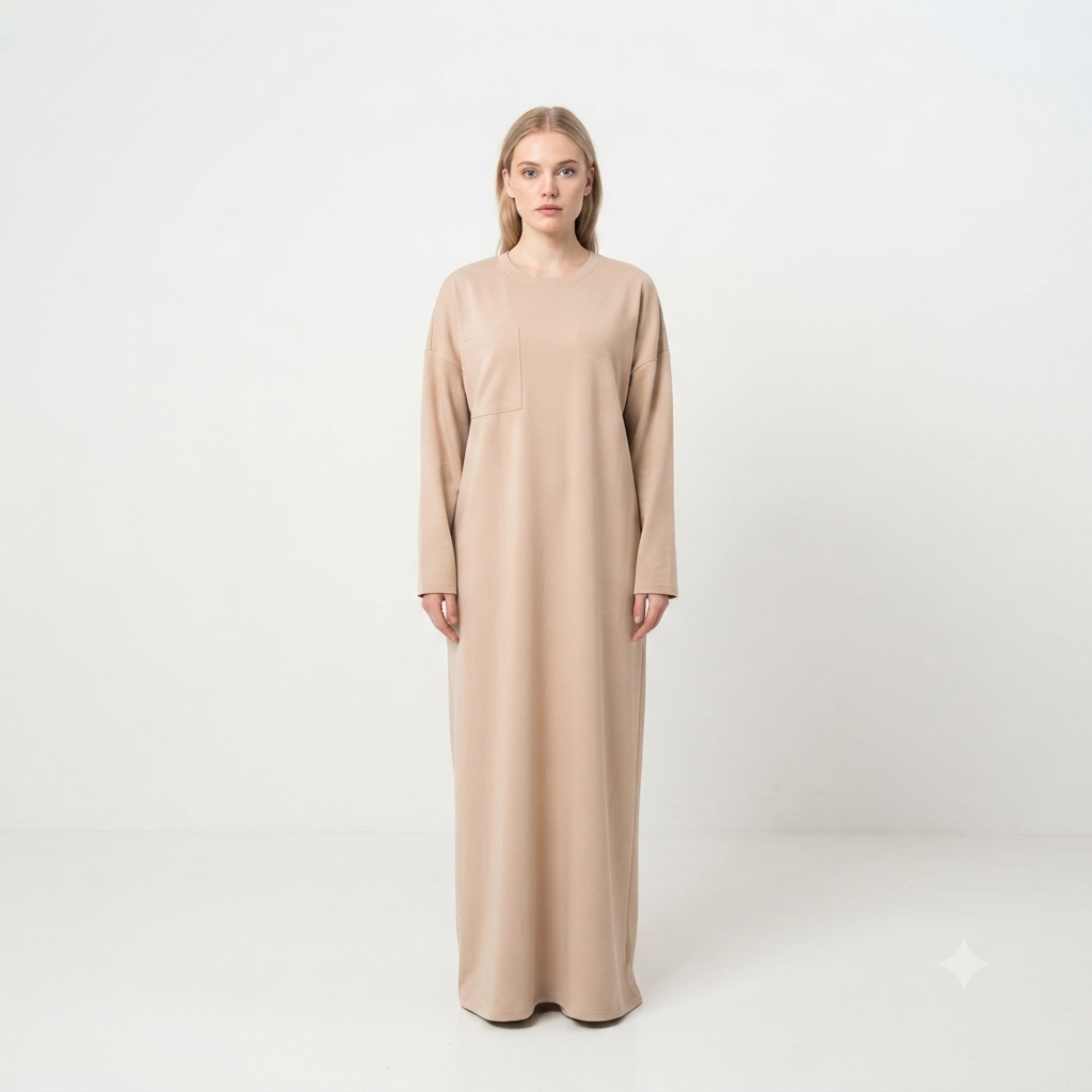 T-shirt jurk met zakken - viscose beige