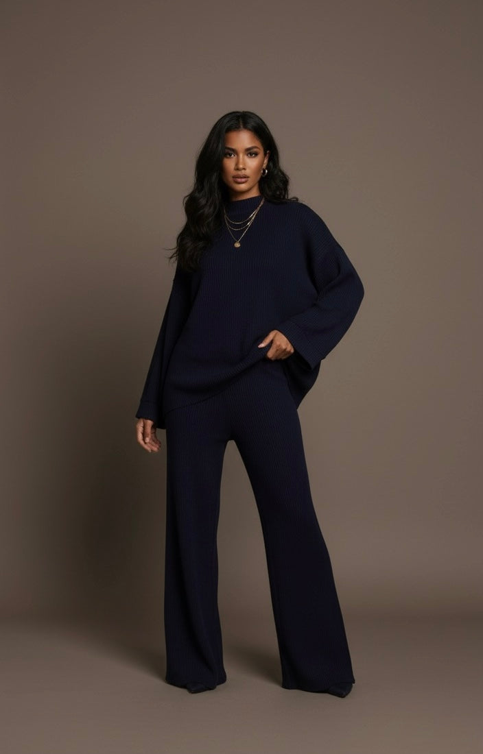Zyra ribbed co-ord set - navy