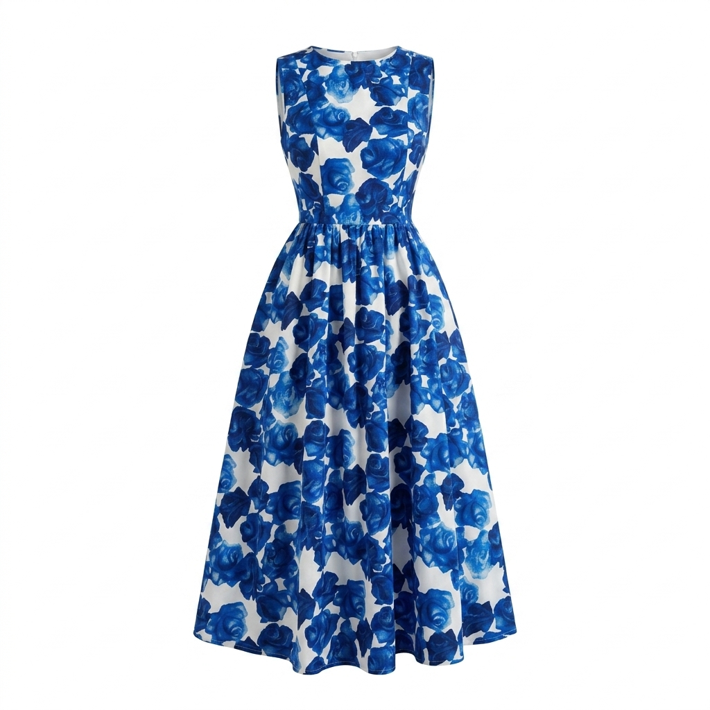 Bloemen maxi-jurk wit blauw