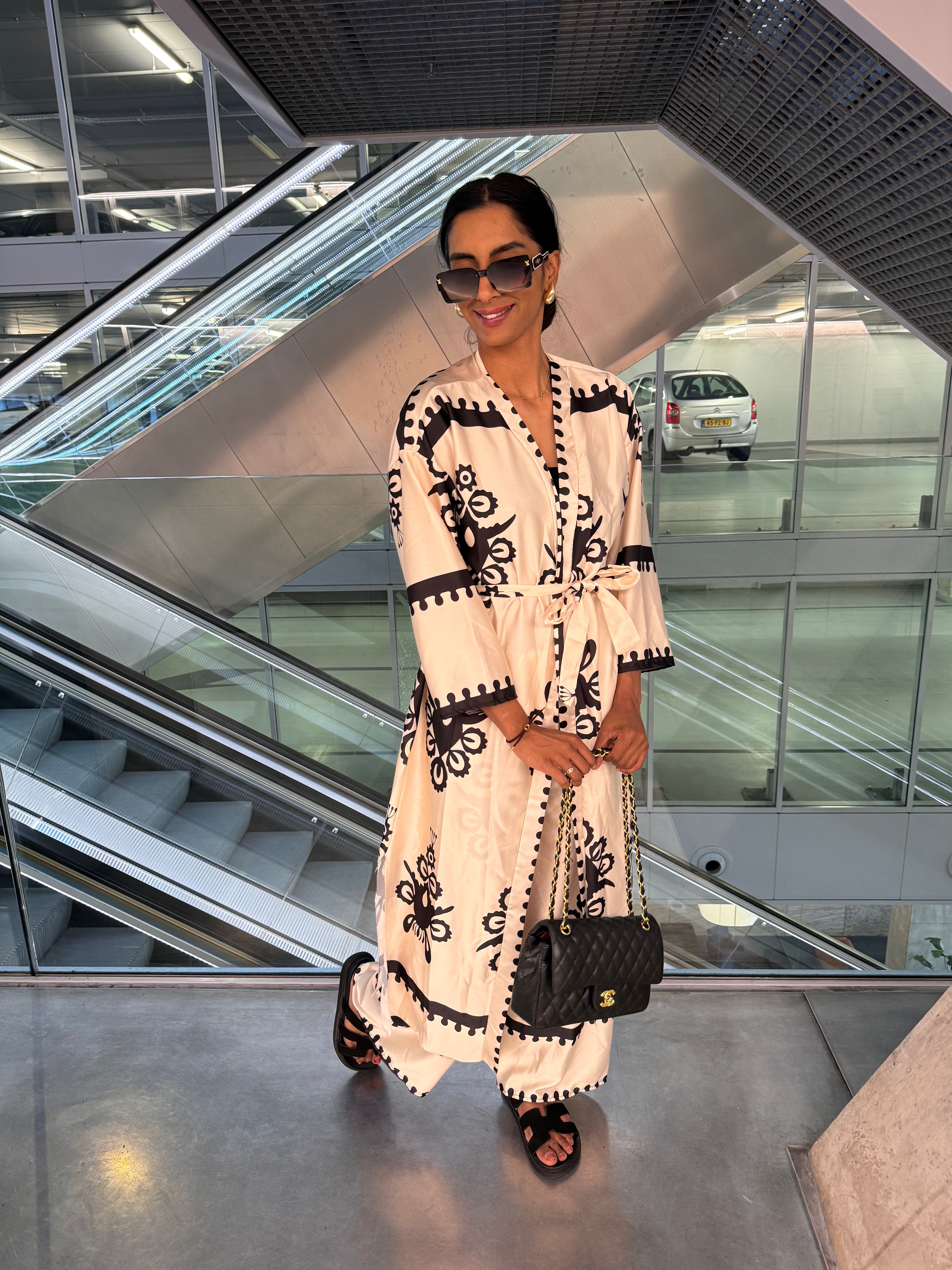 KIMONO SET CREAM ZWART