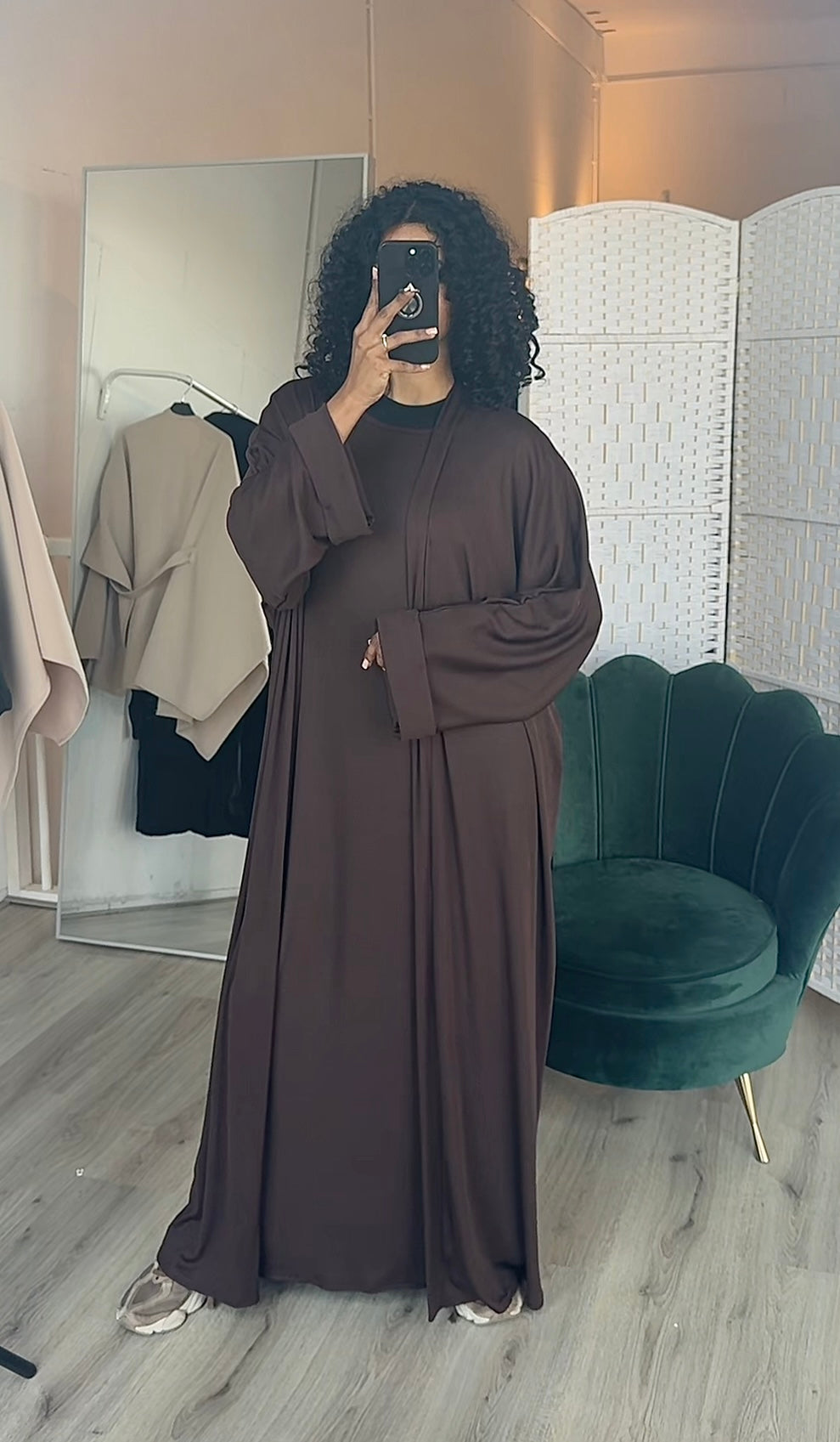 Tweedelig kimono met jurk donker bruin