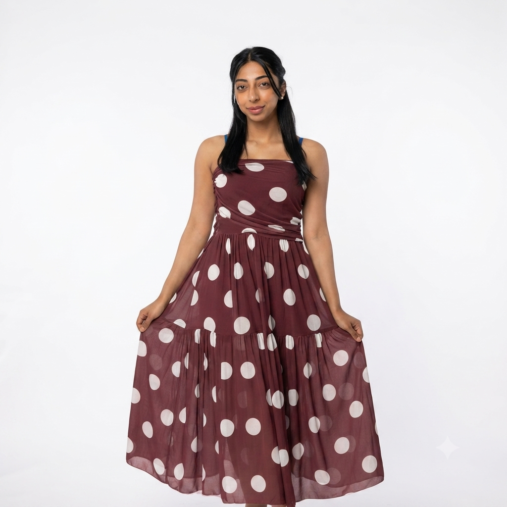 Strapless dots stippels burgundy met wit jurk - onefit