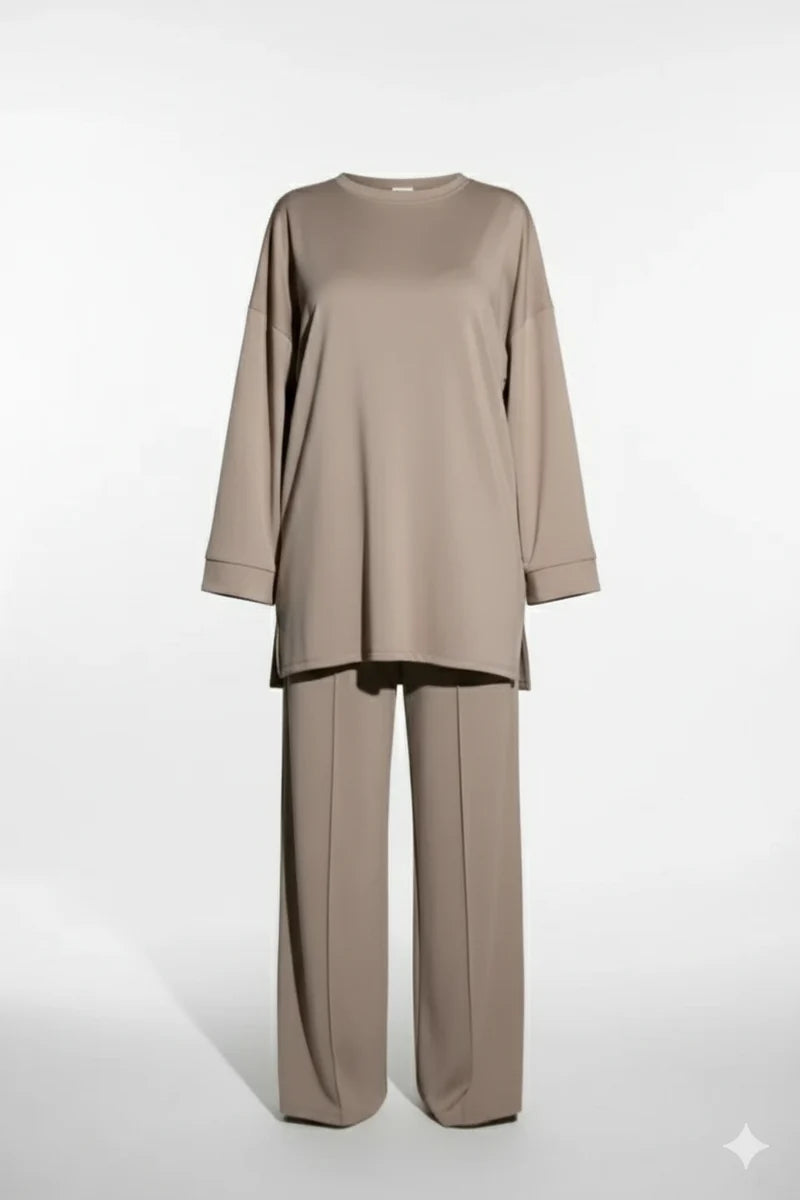 Comfy co-ord set met lange top en oversized broek - 6033