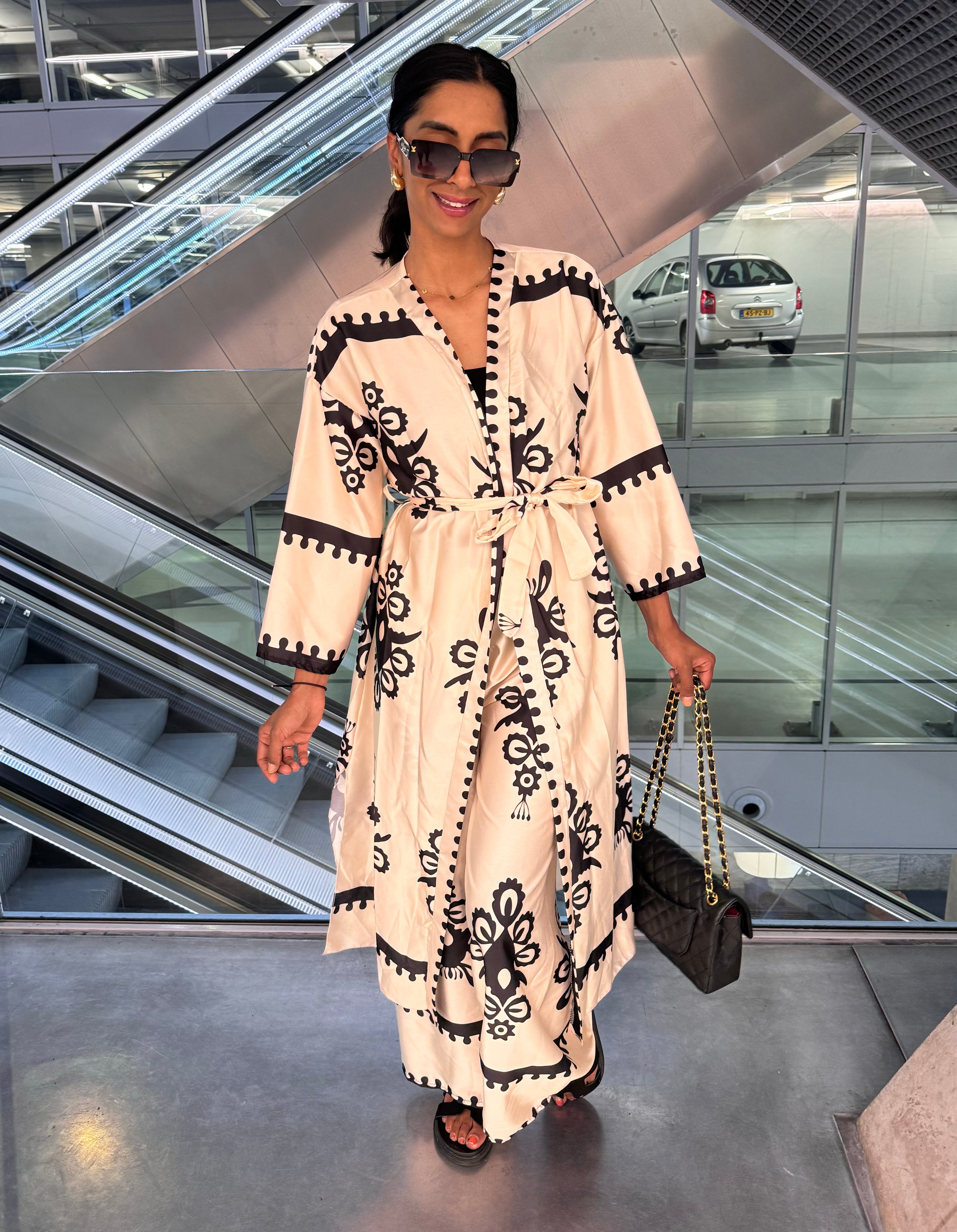 KIMONO SET CREAM ZWART