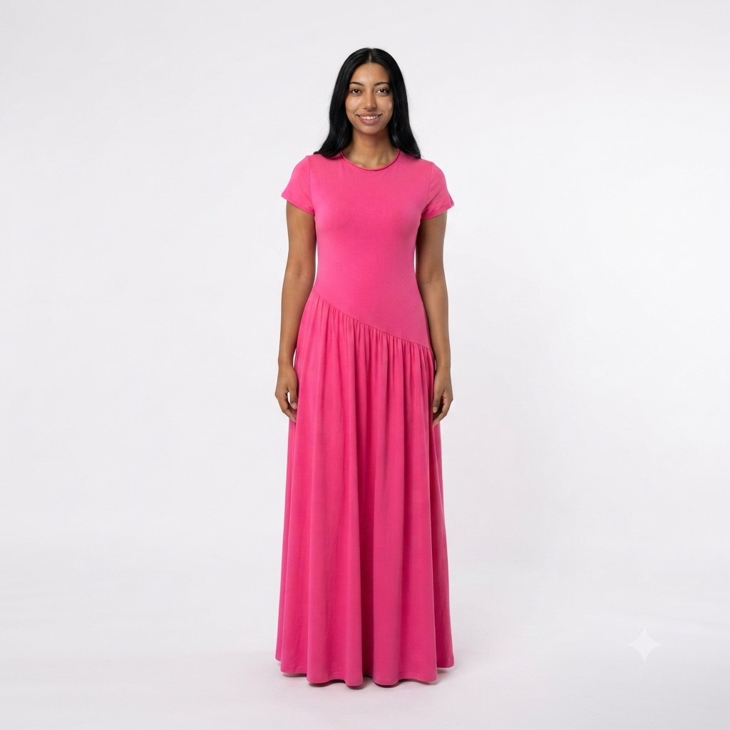 Viscose maxi jurk korte mouwen - barbie roze
