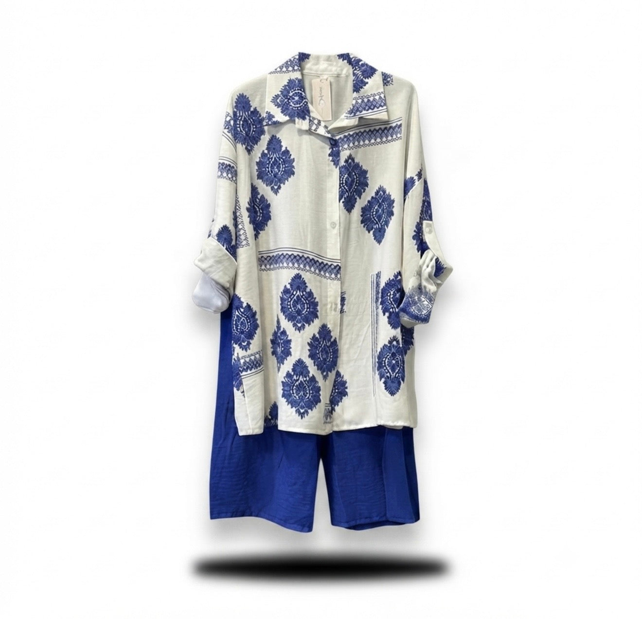 Patronen broek set van viscose - kobalt blauw (limited collection)