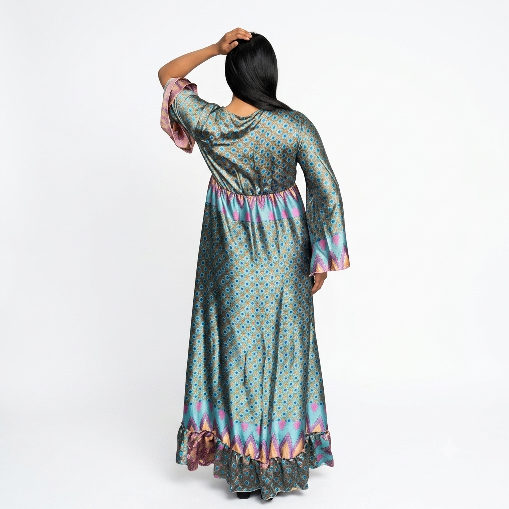 Silk kimono ruffles dress - purple