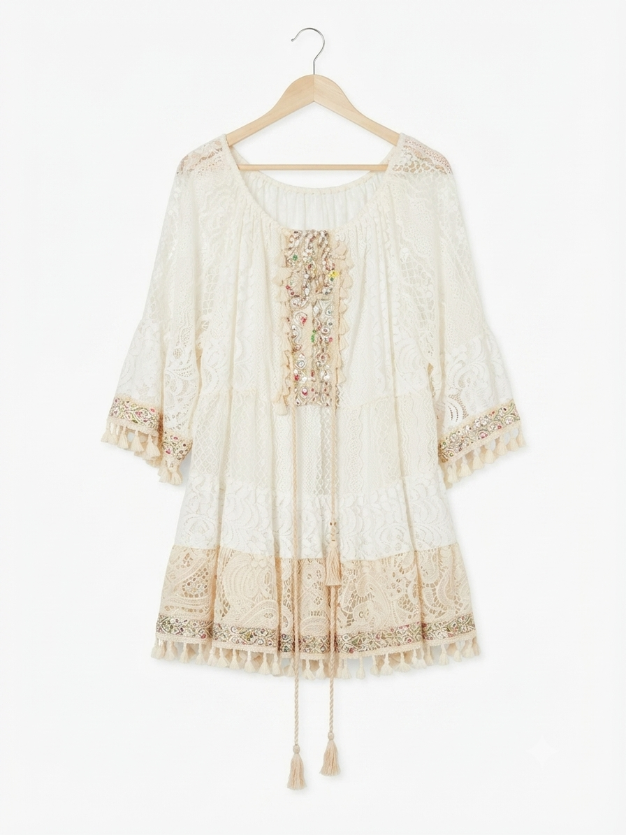 Witte boho midi dress met goud