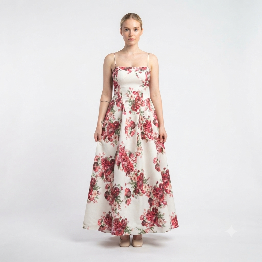 Bloemen print jurk met bandjes - wit roze