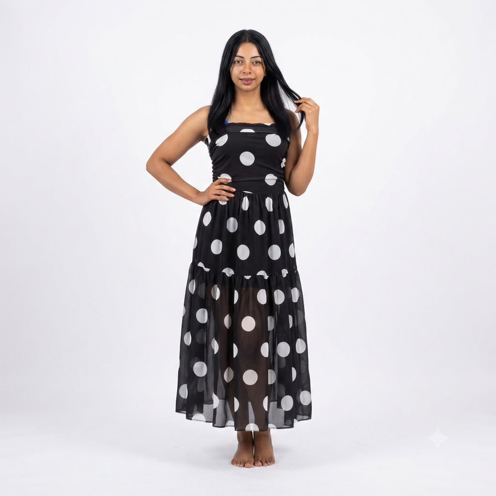 Strapless dots stippels zwart met wit jurk - onefit limited collection