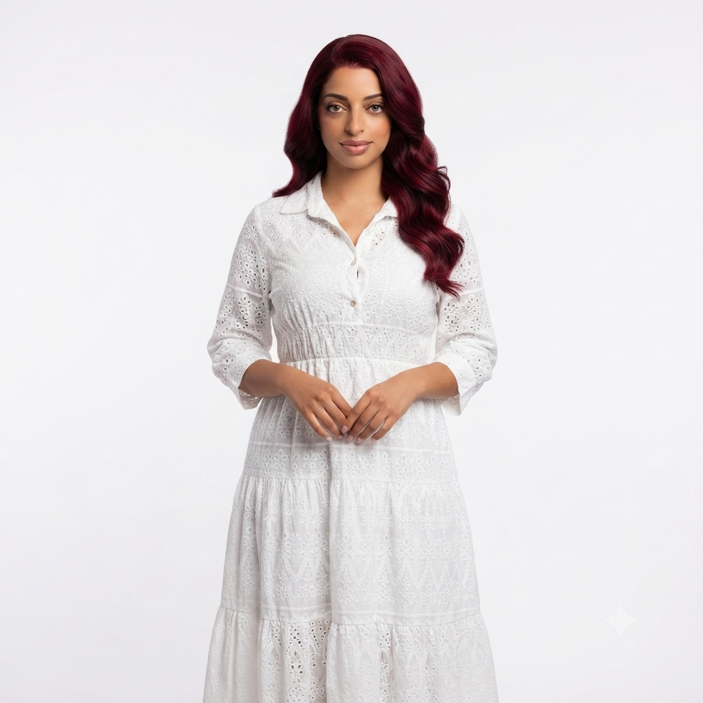 Blouse midi jurk van katoen - wit