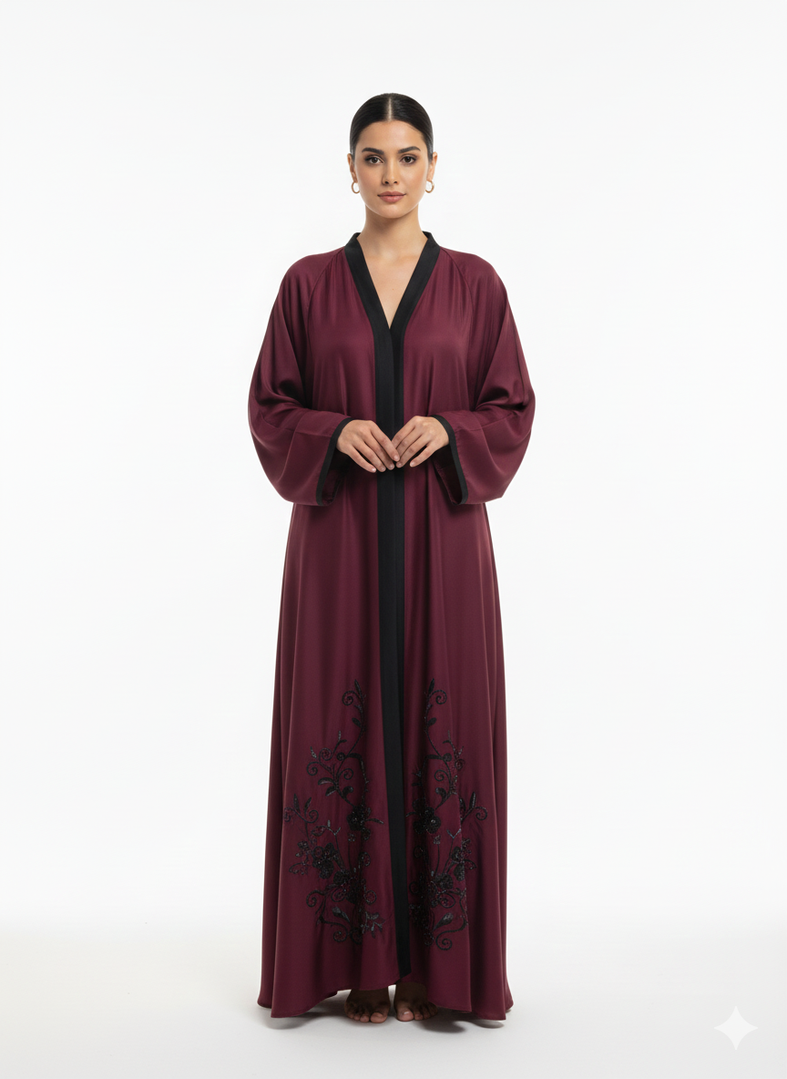 Dubai abaya burgundy met zwarte steentjes - cl105