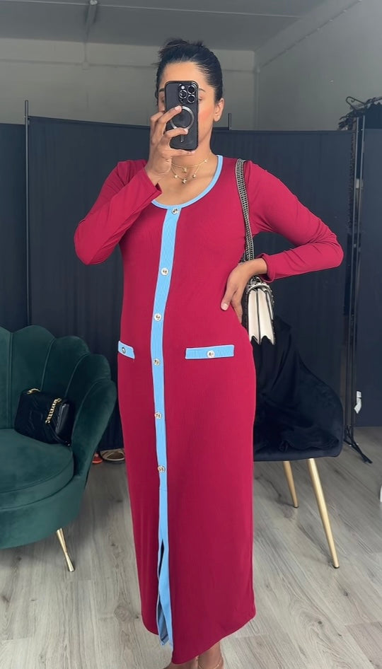 San stretch jurk met blauwe details - ITALY5213