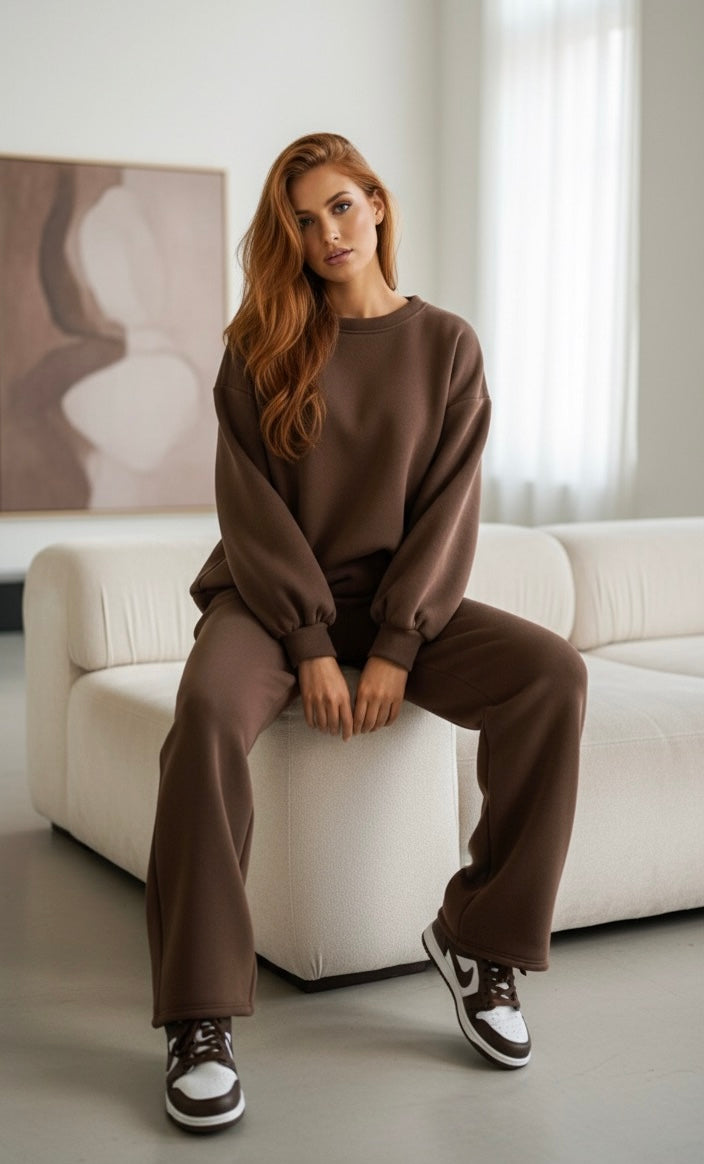 Jogger met oversized trui donker bruin - Venice