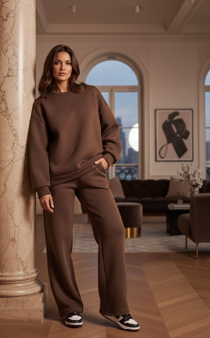 Jogger met oversized trui donker bruin - Venice