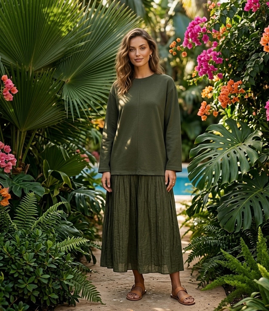 Lella long sleeve dress - kaki green