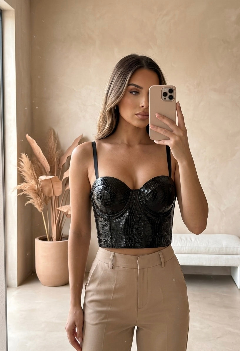 Slangen print zwart korte top met vulling