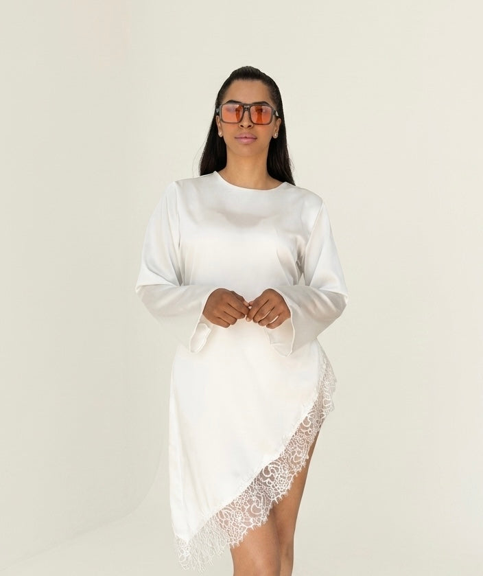 Couture Satijn met Kant Detail blouse - white