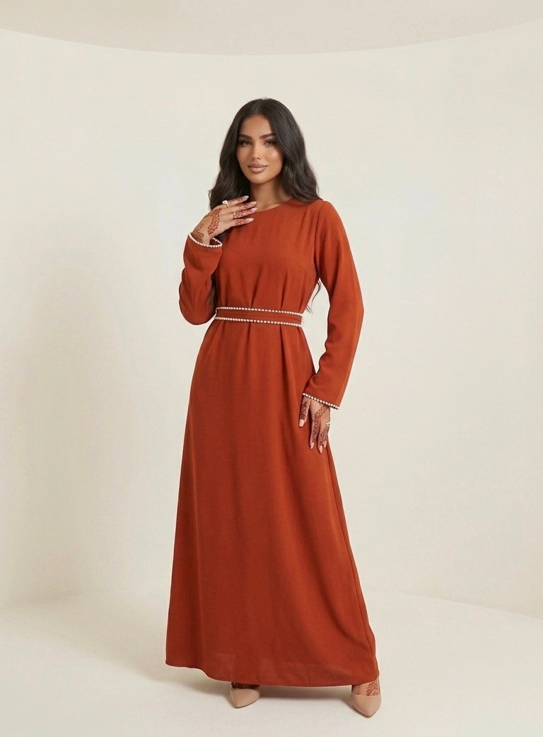 Elegante Maxi-jurk met Parelaccenten - orange