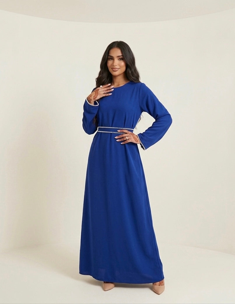 Elegante Maxi-jurk met Parelaccenten - kobalt blauw