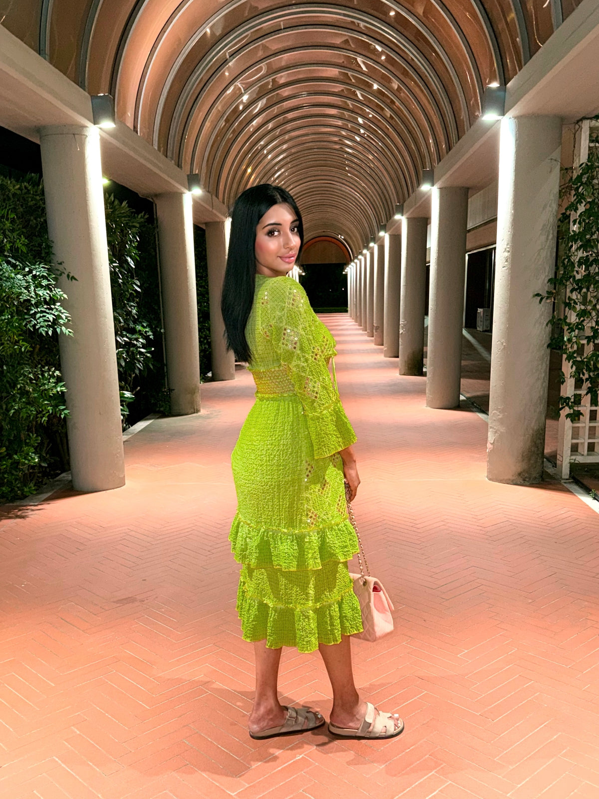 Positano Ruffle boho maxi Dress - green