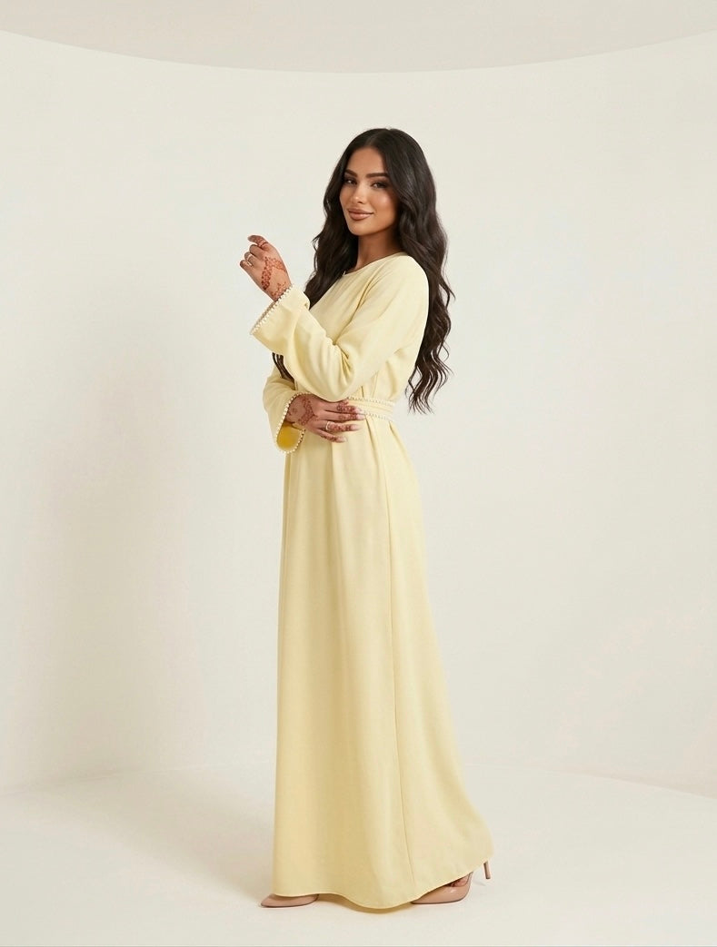 Elegante Maxi-jurk met Parelaccenten - butter yellow