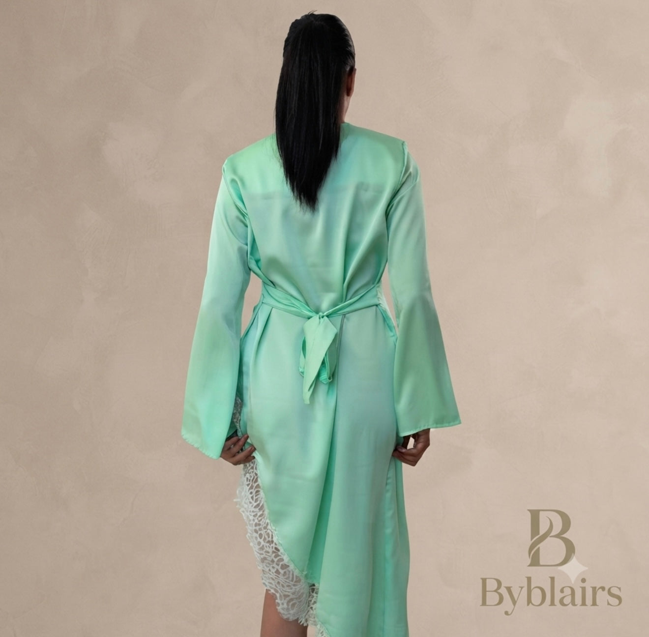 Lace long blouse mental green