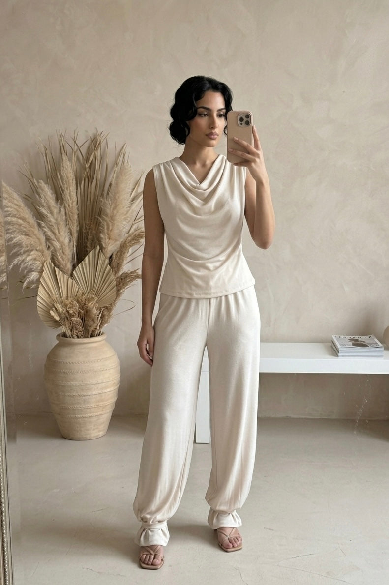 Beige - comfy broekset 20164