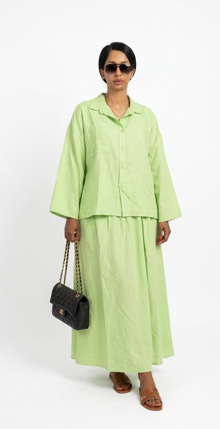 Oversized blouse met lange rok - mint groen van viscose PRE ORDER