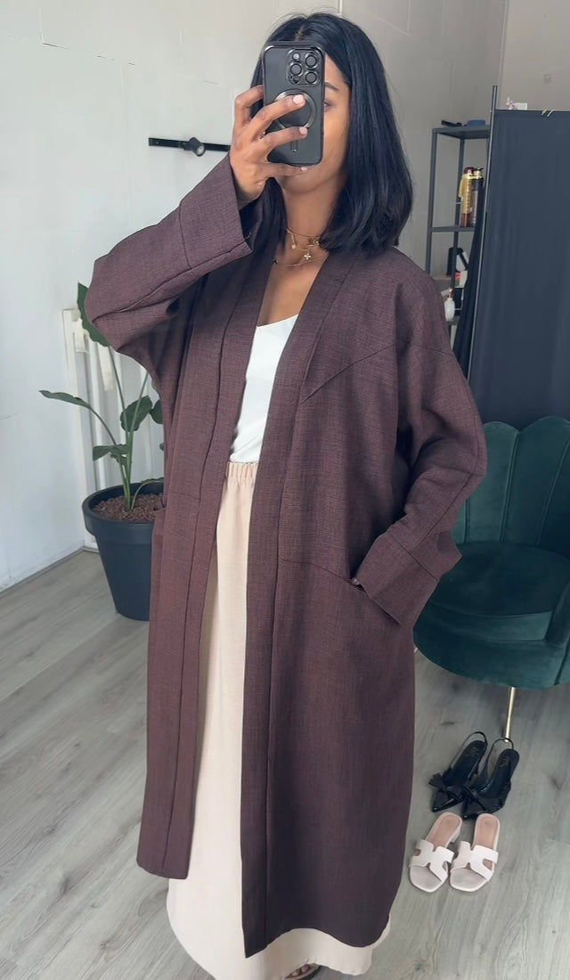 Katoenen kimono met zakken bruin