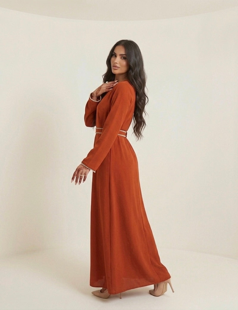 Elegante Maxi-jurk met Parelaccenten - orange