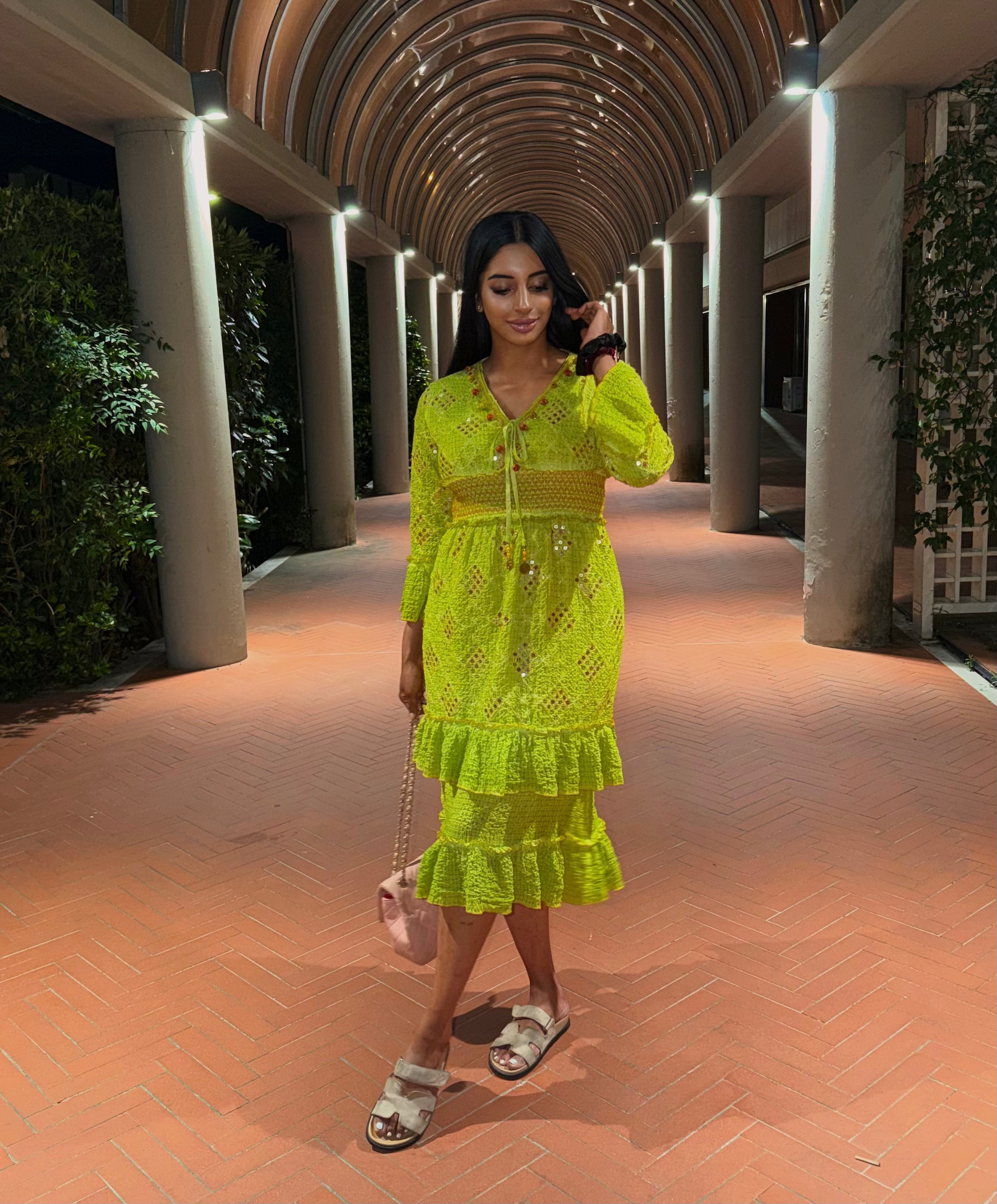 Positano Ruffle boho maxi Dress - green