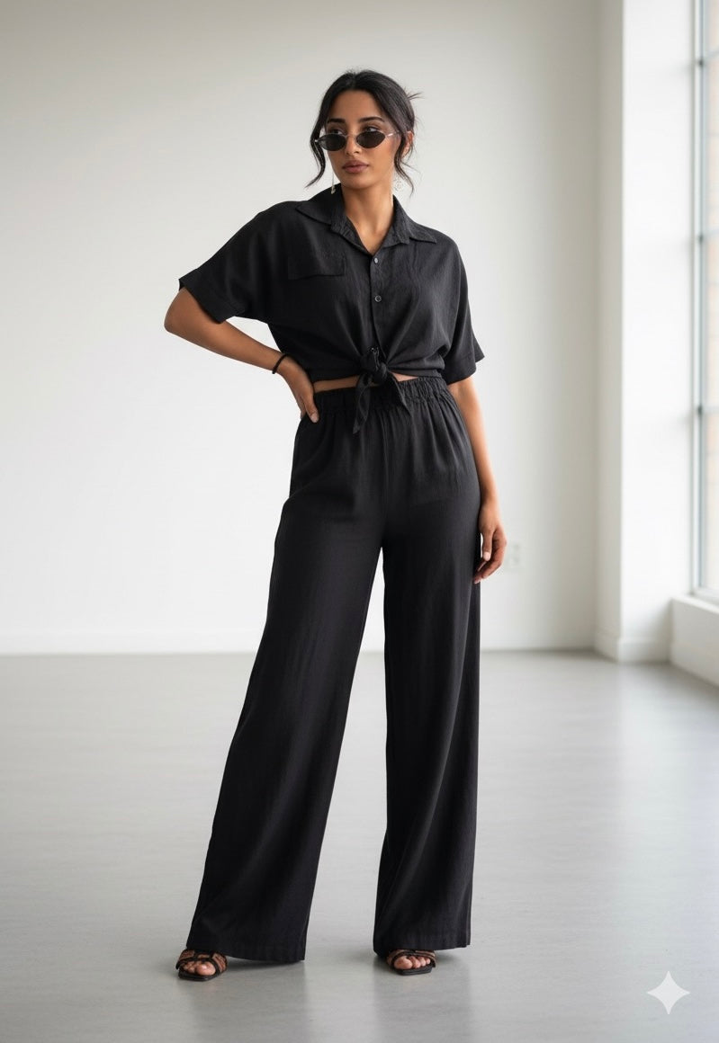 Linnen strik blouse met verstelbare broek