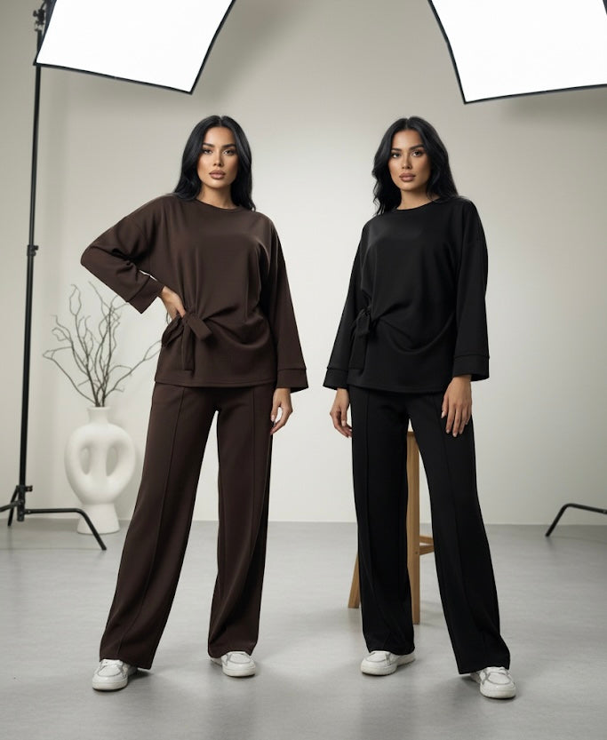 Set met strik en wijde broek - modest