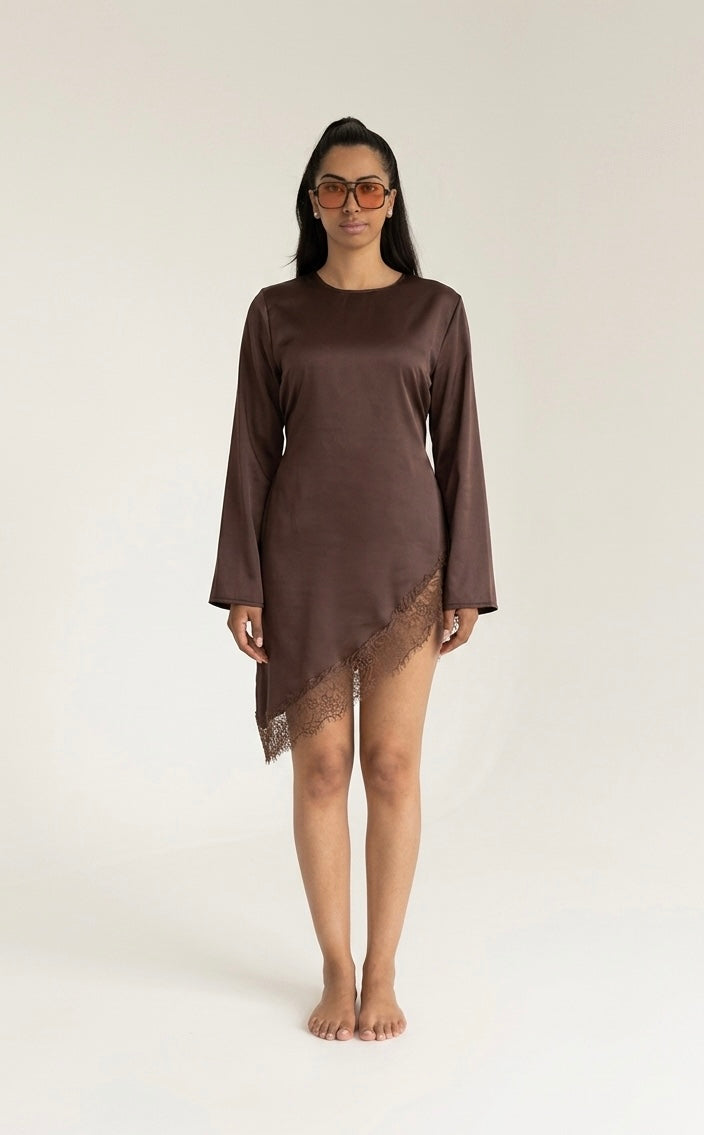 Couture Satijn met Kant Detail blouse - brown