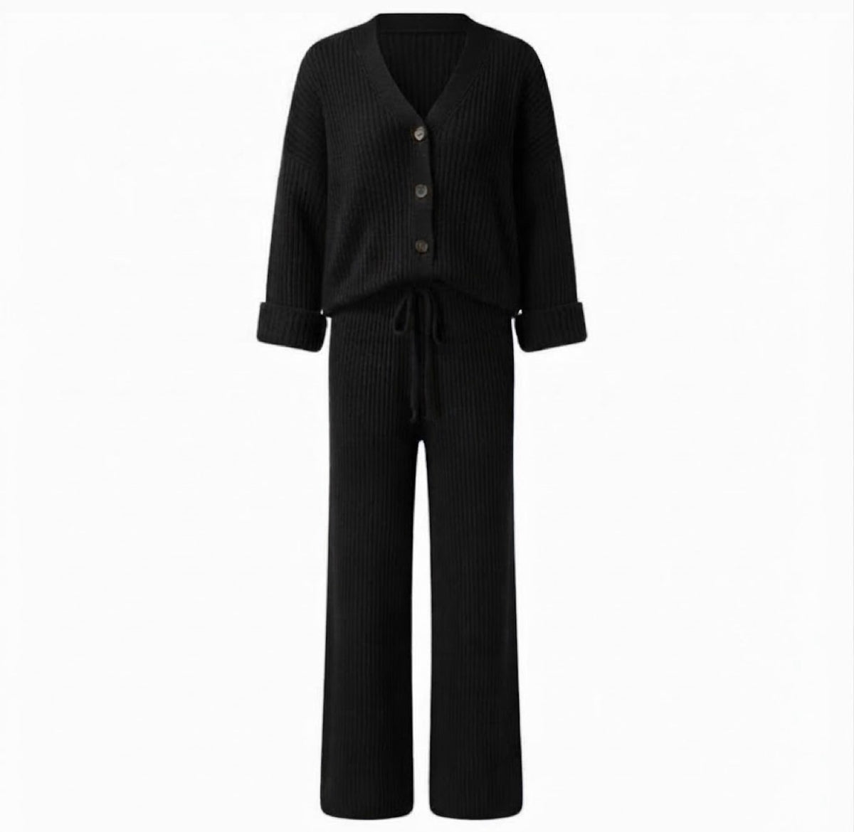 Luxe Gebreide Broek Set |Comfortabele Tweedelige Dames Outfit met V-hals