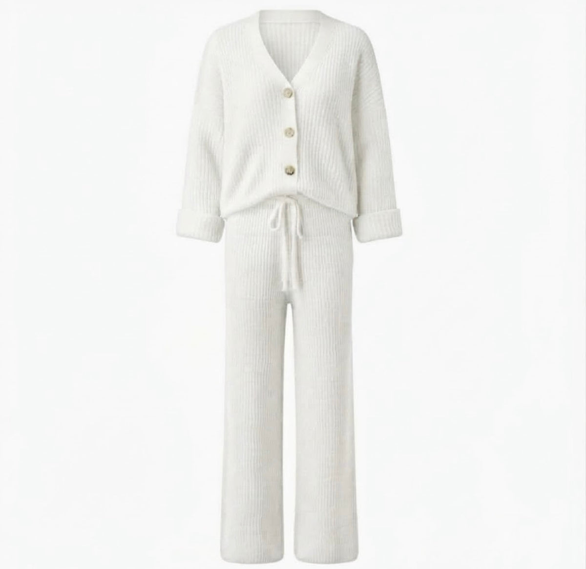 Luxe Gebreide Broek Set |Comfortabele Tweedelige Dames Outfit met V-hals