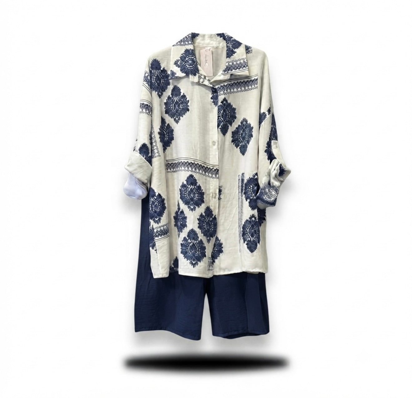 Patronen broek set van viscose - Navy (limited collection)