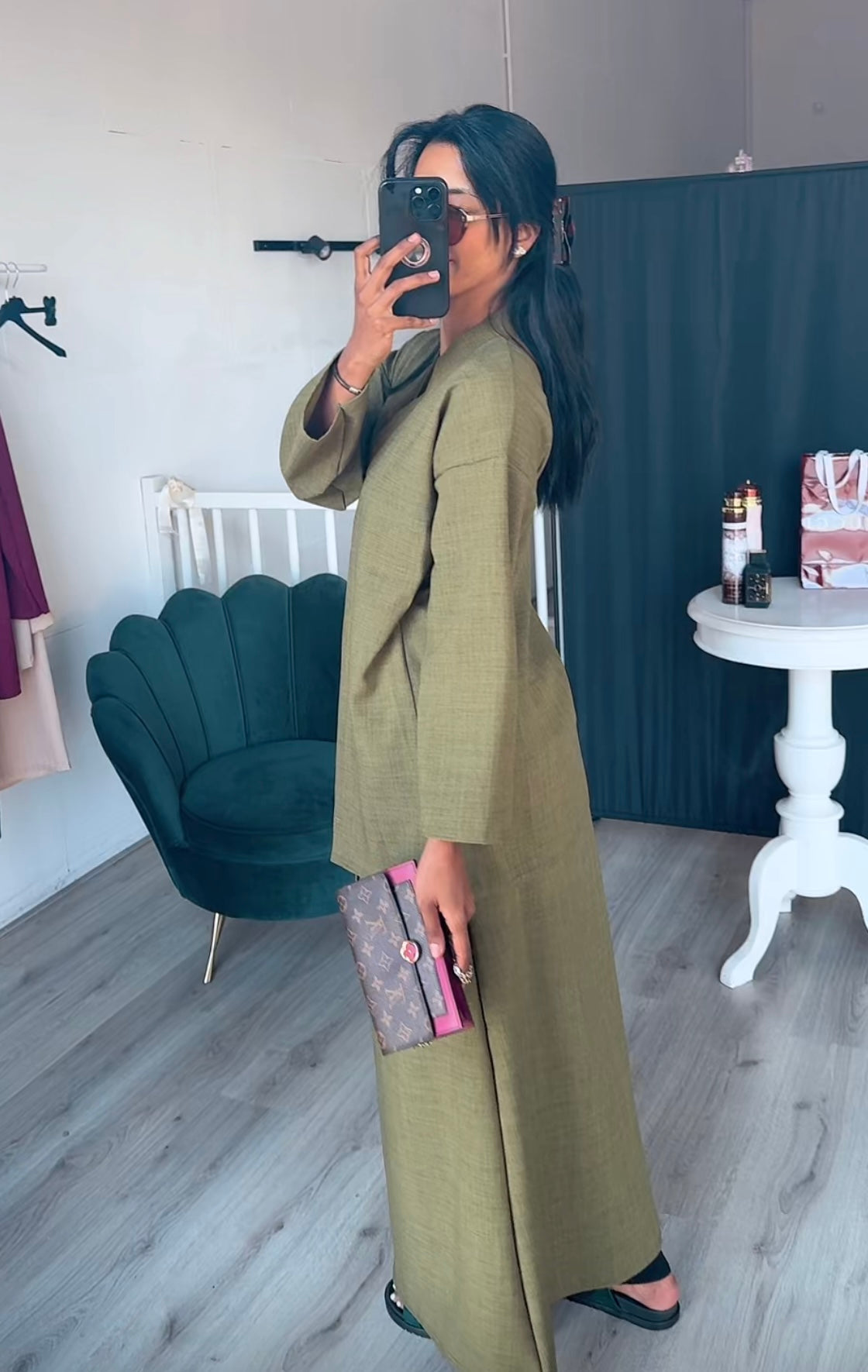 SS25 - Kimono overslag rekbare rok set groen