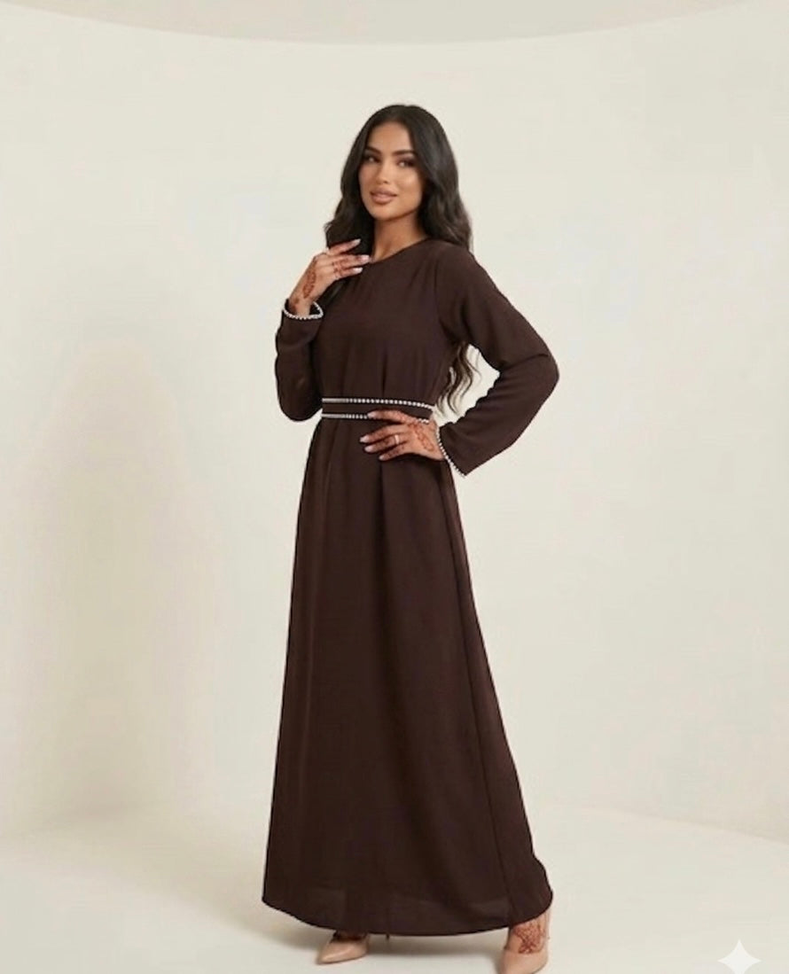 Elegante Maxi-jurk met Parelaccenten - dark brown