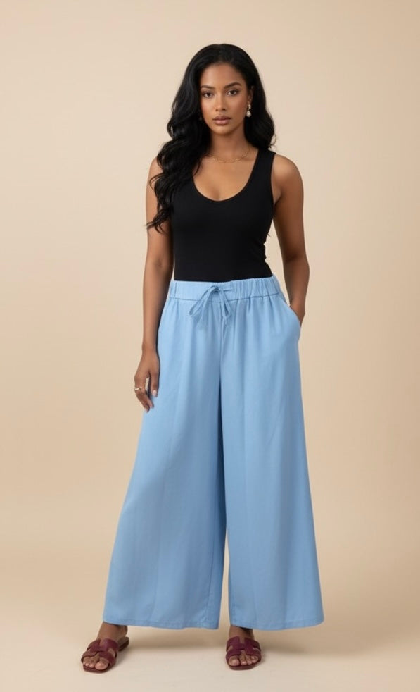 Katoenen verstelbare broek - baby blauw