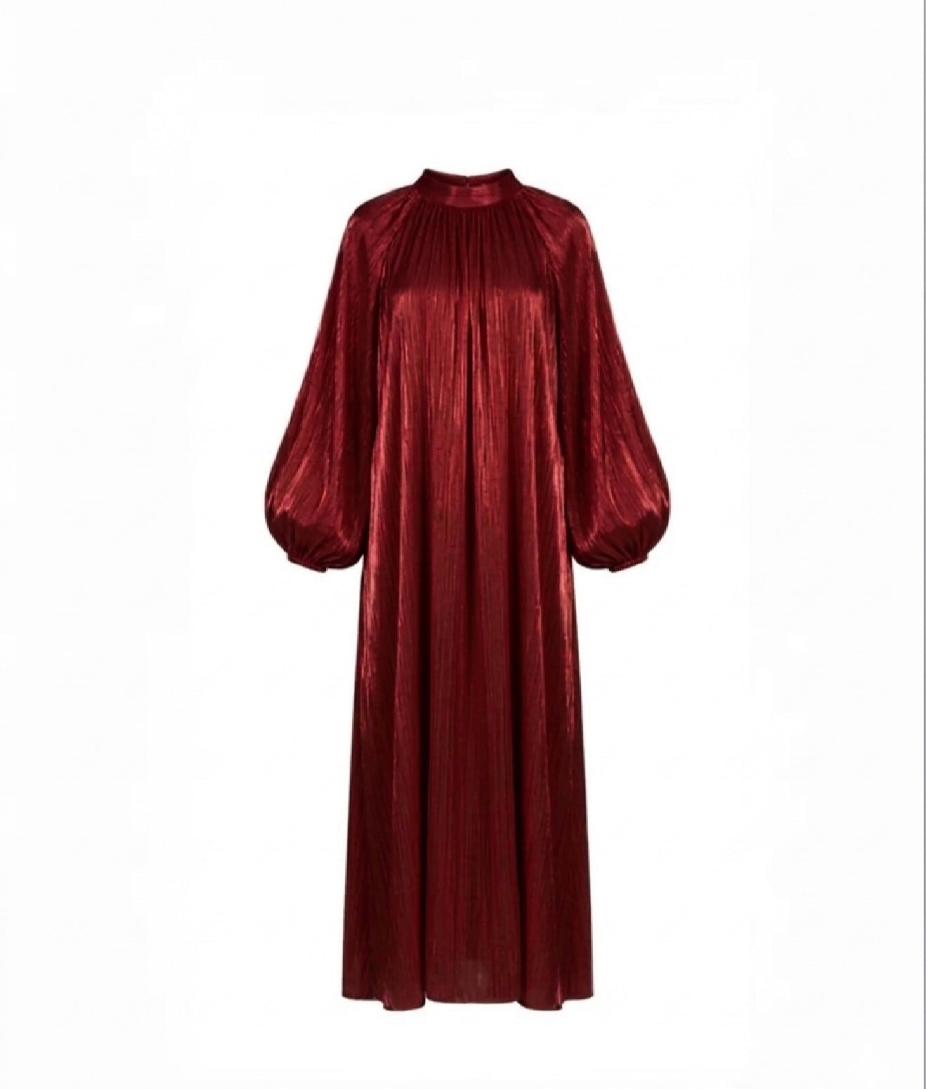 Satijnen Hooggesloten Maxi-Jurk - donker rood 92566