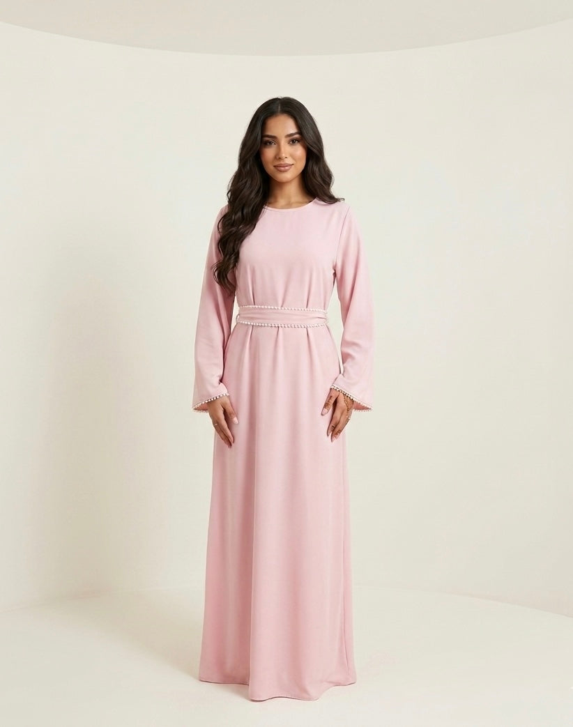 Elegante Maxi-jurk met Parelaccenten - licht roze