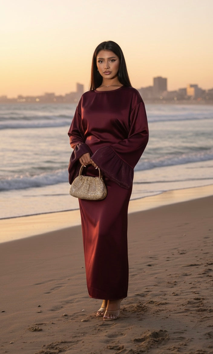 The bloom dress met ruffles mouwen - burgundy 673200